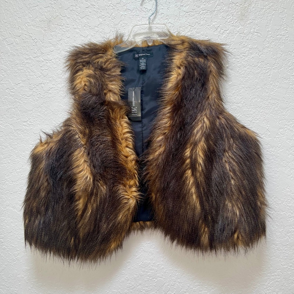 INC International Concepts Faux Fur Vest Brown Cafe 2X NWT Designer